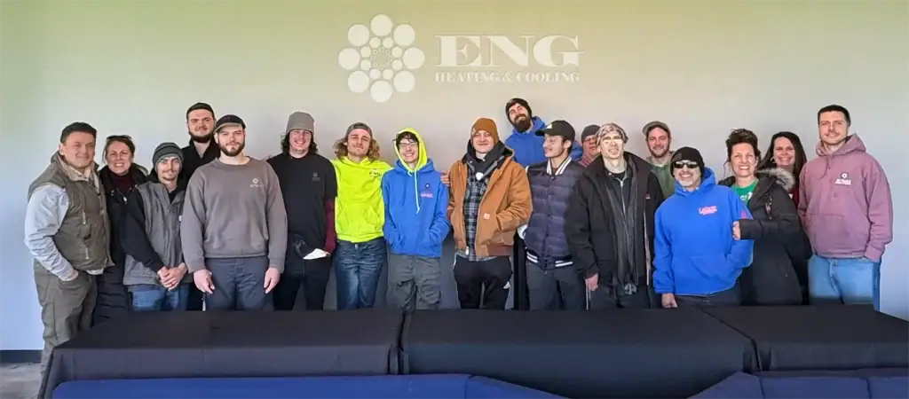 ENG Heating & Cooling team group photo at HVAC training and professional development event.